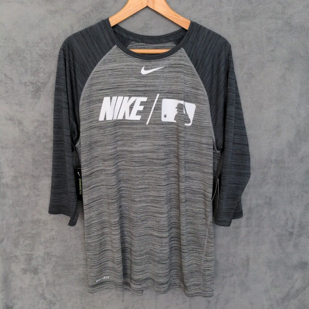 NWT Nike Dri-FIT MLB T-Shirt Men's Medium Gray 3/4 Sleeve The Nike Tee Sporty